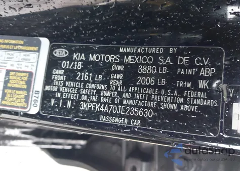 2018 Kia Forte Lx z USA, uszkodzony, nr VIN 3KPFK4A70JE235630